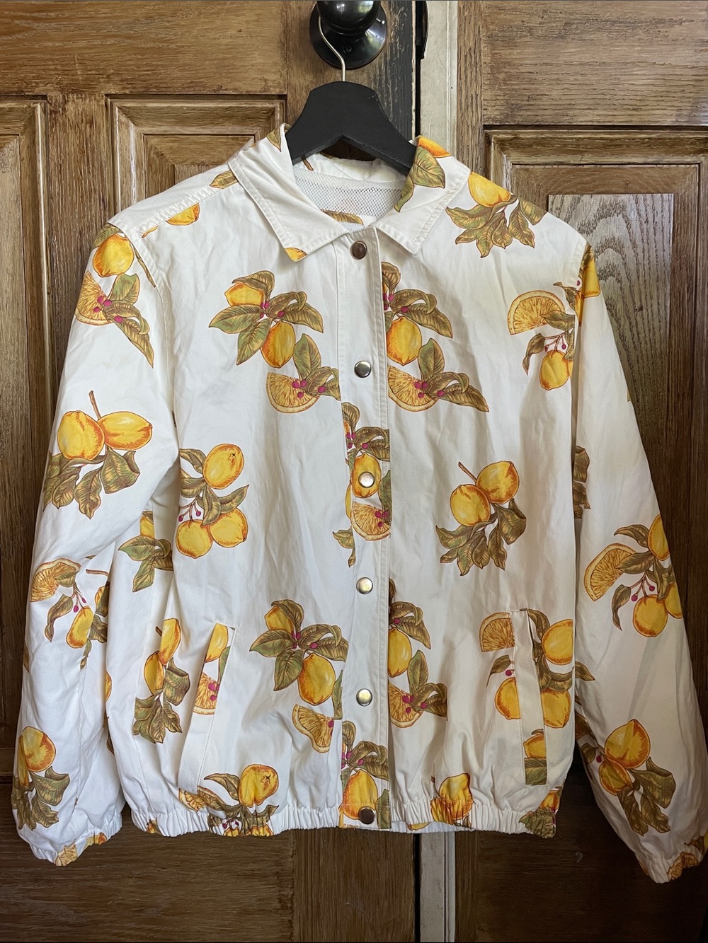 White Floral Citrus Print Button Up Jacket